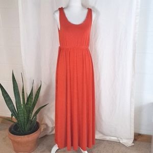 Nicole Miller coral jersey knit Pull On maxi dress tank top waist tie szS
